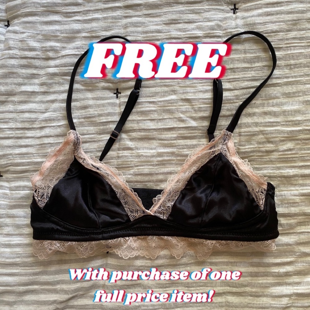 Black Satin Pice Lace Detail Bralette